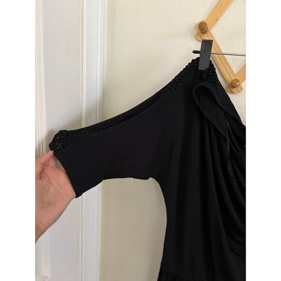 Tart Romper Women's Small Black Shoulder Cut Outs Batwing Sleeves Off Shoulder - Picture 9 of 12